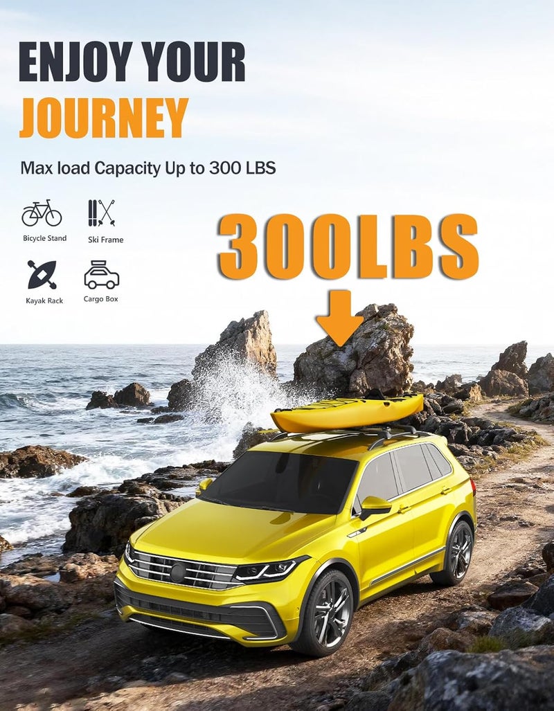 KINGGERI 300Lbs Lockable Roof Rack Cross Bars Compatible with Volkswagen VW Tiguan 2018-2026 and Taos 2022-2026, Heavy Duty Anti-Theft Aluminum Roof Rails Crossbars Rooftop Luggage Racks Carrier - Image 3